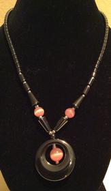 Metal Bead with Circular Metal Pendant and Pink Glass Bead 163//280