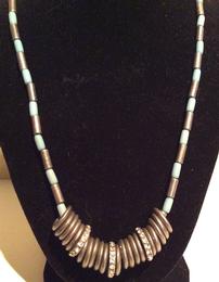 Blue and Silver long necklace with metal and crystal rings 202//260