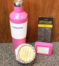 25 oz. Corkcicle Canteen hot pink, Bless Your Heart - 11 oz Tyler Candle, Diva Autoglam air freshener, Porcelain Trinket Tray 202//225