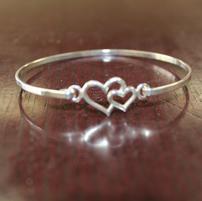 Silver Double Heart Bangle Bracelet //201