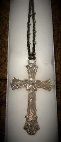 Deborah Alcala - Sterling Silver Large Cross on Black Macrame Cord 120//280