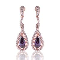 Pear Cut Purple Amethyst White Topaz 18K Rose Gold Layered Earrings 202//202