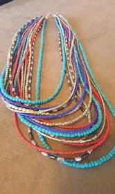 16 Strand Pewter, Turquoise, Coral and Lapis Necklace 166//280