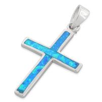 Blue Fire Opal Inlay Cross Necklace 202//202