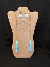 Turquoise and gold Tassel Necklace and earring set 202//269