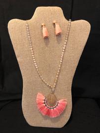 Coral tassel with glass beads necklace with earring set 202//269