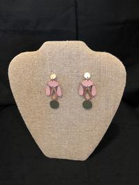 Dark green and mauve leather with copper accent earrings 202//269