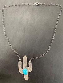 Sterling Silver and Turquoise Cactus Necklace 202//269