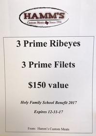 $150 Hamm’s Gift Certificate for a Pair of Prime Filets and Ribeyes 198//280