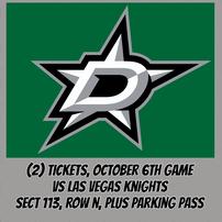 Dallas Stars Vs. Las Vegas Knights, 2 tickets, (10/6/17) //202