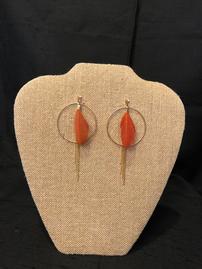 Gold loop with burnt orange feather earrings with diamonique stud 202//269