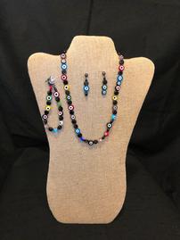 Multicolored bullseye beaded necklace with bracelet and earrings set 202//269