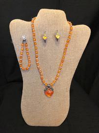 Amber and silver accent bead with stunning amber pendant with amber earrings and bracelet 202//269